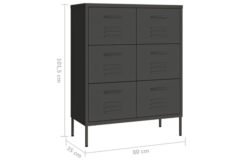 Kommode antrasitt 80x35x101,5 cm stål - Antrasittgrå - Oppbevaring - Oppbevaringsmøbler - Kommode