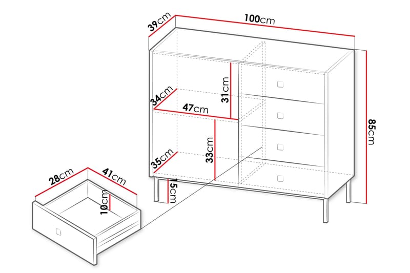 Kommode Hermann 100 cm - Hvit - Oppbevaring - Oppbevaringsmøbler - Kommode