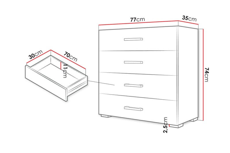 Kommode Lindesberg 77 cm - Hvit - Oppbevaring - Oppbevaringsmøbler - Kommode