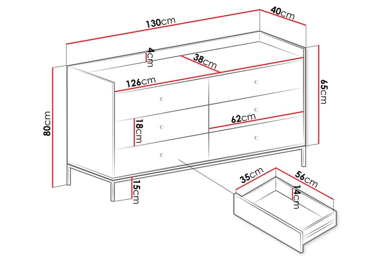 Kommode Mariestad 130 cm - Hvit - Oppbevaring - Oppbevaringsmøbler - Kommode