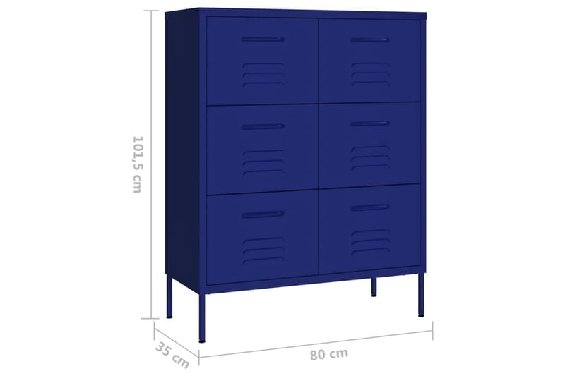 Kommode marineblå 80x35x101,5 cm stål - Blå - Oppbevaring - Oppbevaringsmøbler - Kommode