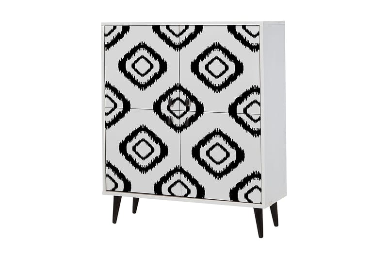 Kommode med 4 Dører 95x111 cm - Hvit/Svart - Oppbevaring - Oppbevaringsmøbler - Kommode