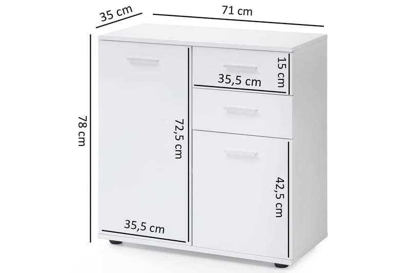 Kommode Moorclose 71x36 cm - Hvit - Oppbevaring - Oppbevaringsmøbler - Kommode - Entrekommode