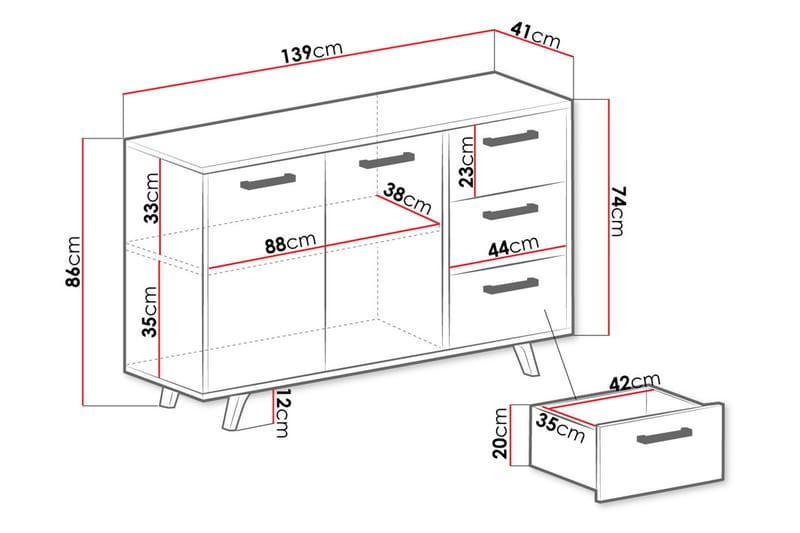 Kommode Ordino 41x139 cm - Lilla/Gull - Oppbevaring - Oppbevaringsmøbler - Kommode