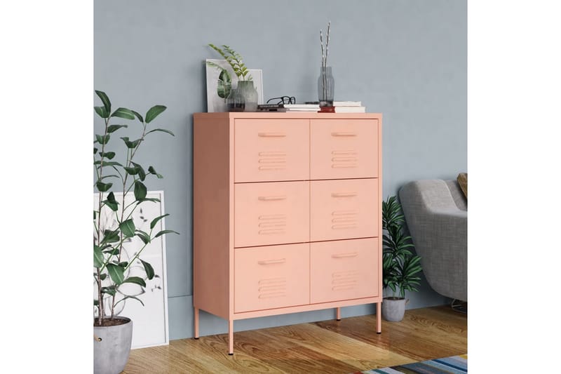 Kommode rosa 80x35x101,5 cm stål - Rosa - Oppbevaring - Oppbevaringsmøbler - Kommode