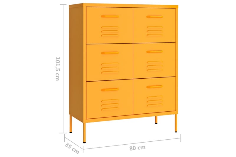 Kommode sennepsgul 80x35x101,5 cm stål - Gul - Oppbevaring - Oppbevaringsmøbler - Kommode