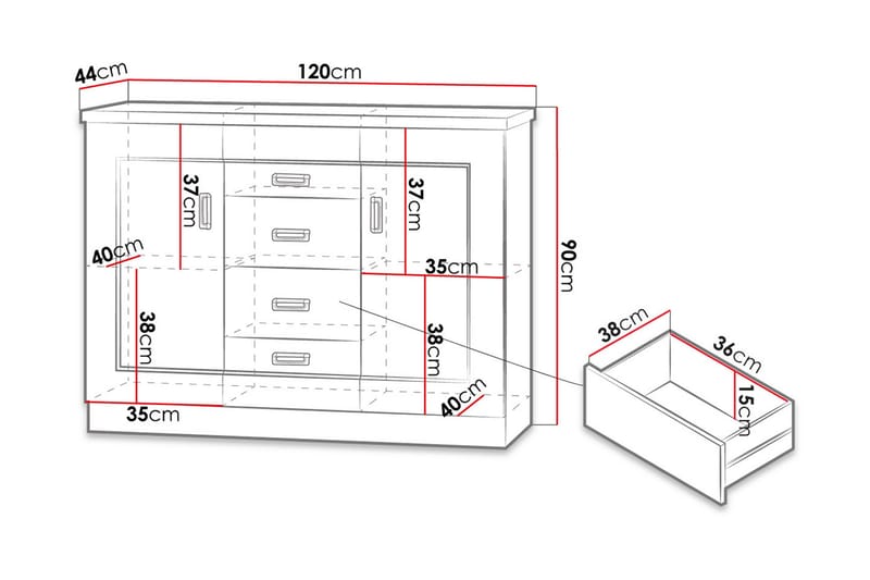 Kommode Tadeusz 120x44x90 cm - Oppbevaring - Oppbevaringsmøbler - Kommode