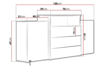 Kommode Turowo 39x150 cm LED - Natur - Oppbevaring - Oppbevaringsmøbler - Kommode