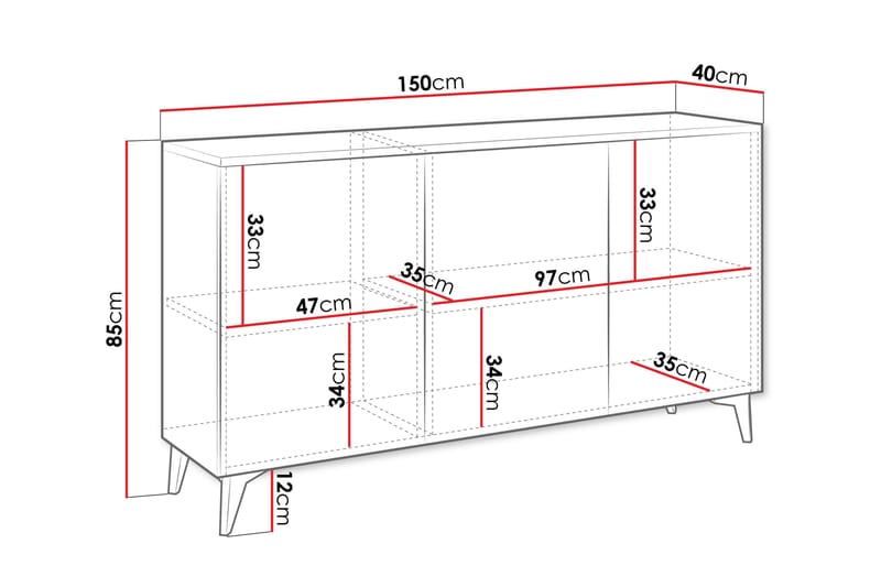 Kommode Worthing 150 cm - Hvit - Oppbevaring - Oppbevaringsmøbler - Kommode