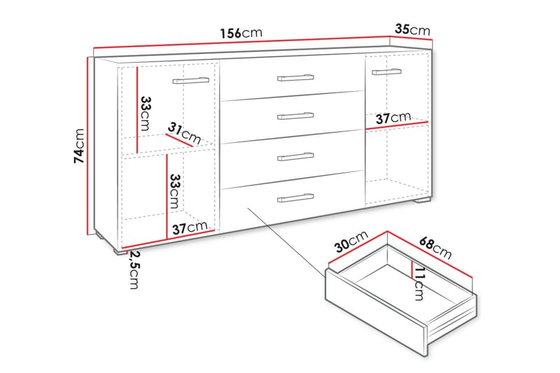 Kommode Lindesberg 156 cm - Hvit - Oppbevaring - Oppbevaringsmøbler - Kommode