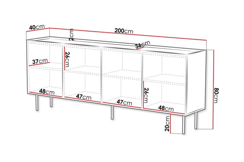 Kommode Munkedal 200 cm - Hvit - Oppbevaring - Oppbevaringsmøbler - Kommode