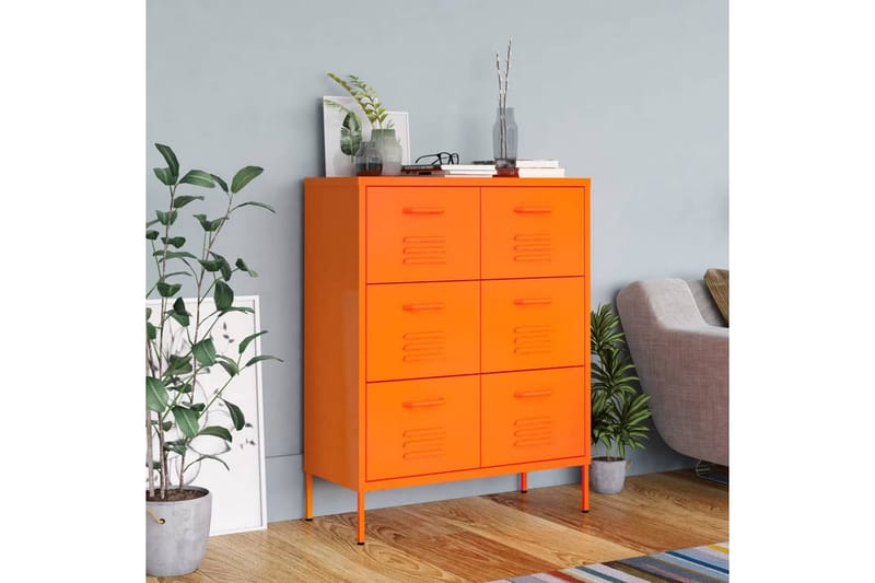 Kommode oransje 80x35x101,5 cm stål - Oransj - Kommode - Entrekommode - Entreoppbevaring