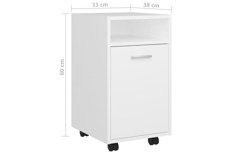 Sideskap med hjul hvit 33x38x60 cm sponplater - Hvit - Oppbevaring - Oppbevaringsmøbler - Kommode - Skuffeseksjon