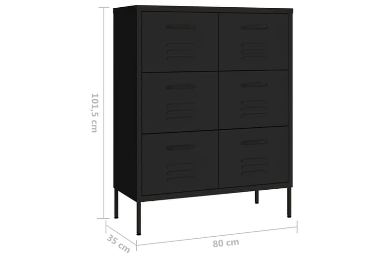 Kommode svart 80x35x101,5 cm stål - Svart - Oppbevaring - Oppbevaringsmøbler - Kommode - Entrekommode