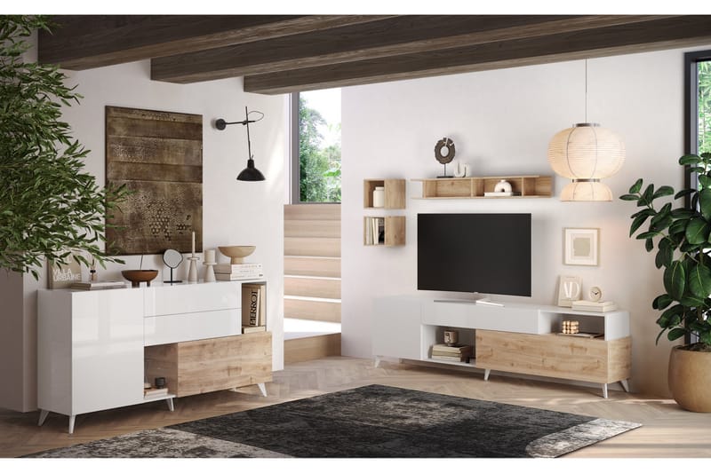 Monaco Skänk 181x42 cm - Hvit/Brun - Oppbevaring - Oppbevaringsmøbler - Sideboard & skjenk