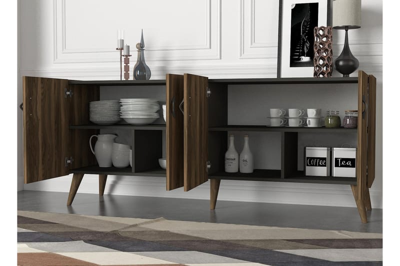 Sidebord Vallow 184 cm - Valnøtt|Antrasitt - Oppbevaring - Oppbevaringsmøbler - Sideboard & skjenk