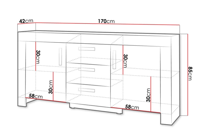 Sjenk Cezar 170X42X85 Cm - Grå - Oppbevaring - Oppbevaringsmøbler - Sideboard & skjenk