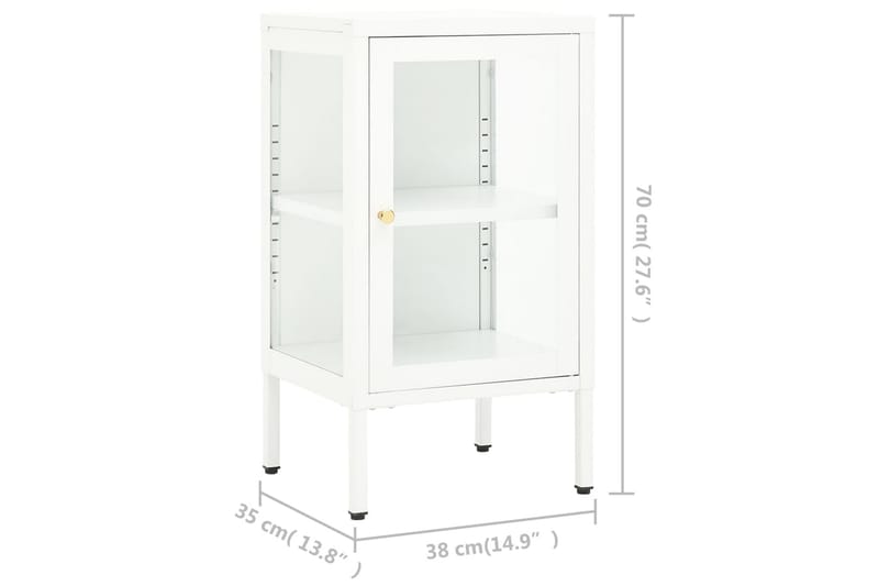 Skjenk 38x35x70 cm metall og glass - Hvit - Oppbevaring - Oppbevaringsmøbler - Sideboard & skjenk