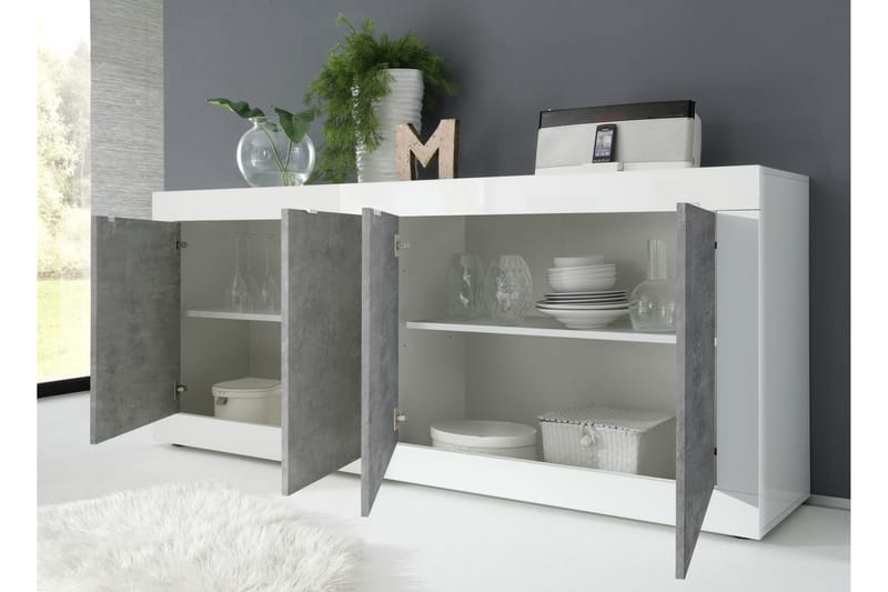 Skjenk Astal 102x43 cm - Hvit Høyglans/Grå - Oppbevaring - Oppbevaringsmøbler - Sideboard & skjenk