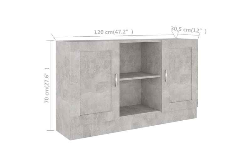 Skjenk betonggrå 120x30,5x70 cm sponplate - Grå - Oppbevaring - Oppbevaringsmøbler - Sideboard & skjenk