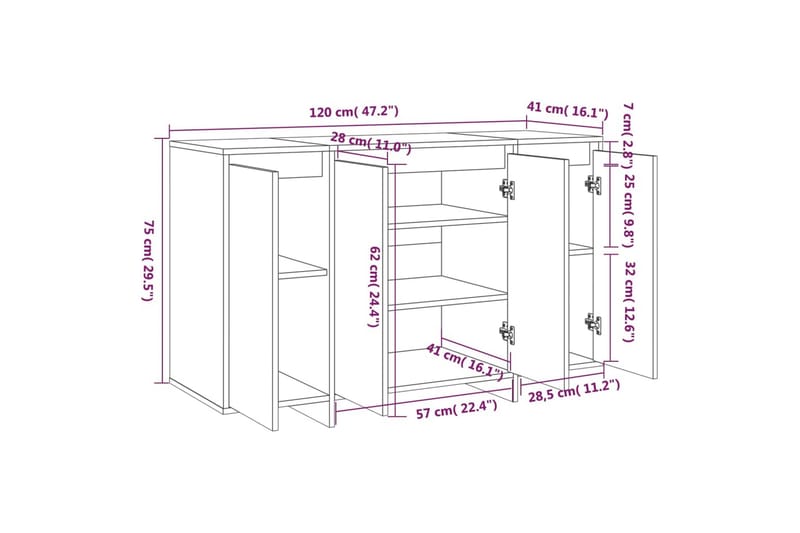 Skjenk betonggrå 120x41x75 cm sponplate - Grå - Oppbevaring - Oppbevaringsmøbler - Sideboard & skjenk