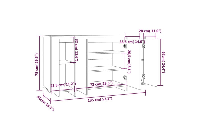 Skjenk betonggrå 135x41x75 cm sponplate - Grå - Oppbevaring - Oppbevaringsmøbler - Sideboard & skjenk