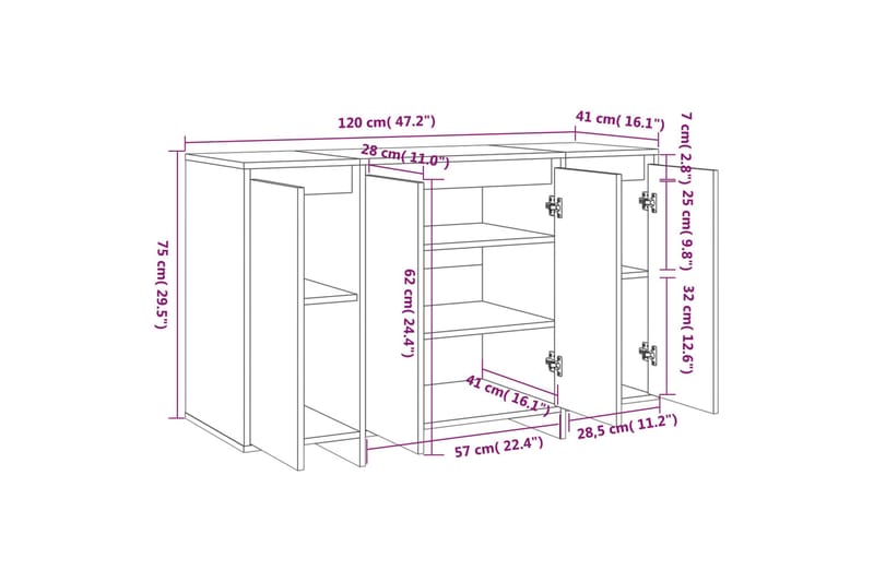 Skjenk brun eik 120x41x75 cm sponplate - Brun - Oppbevaring - Oppbevaringsmøbler - Sideboard & skjenk