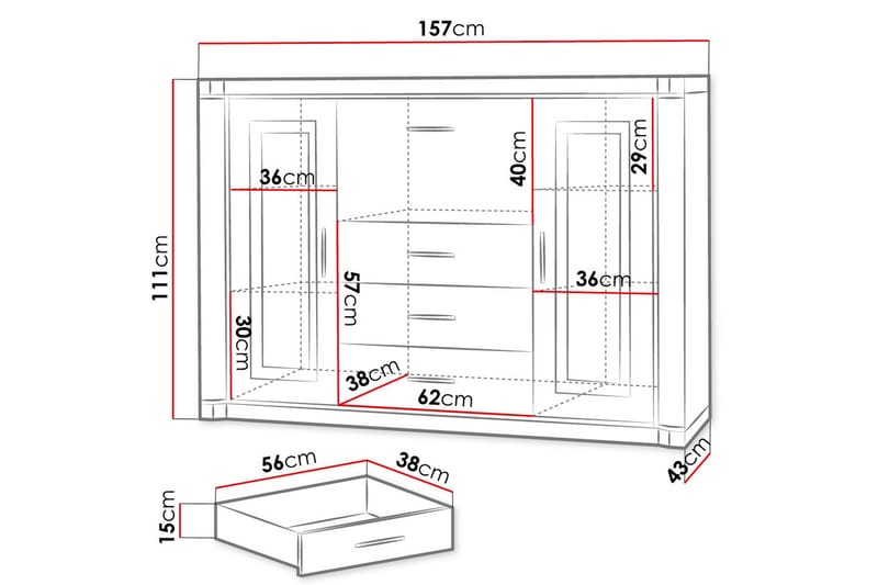 Skjenk Dallas 157x43,5x111 cm - Oppbevaring - Oppbevaringsmøbler - Sideboard & skjenk