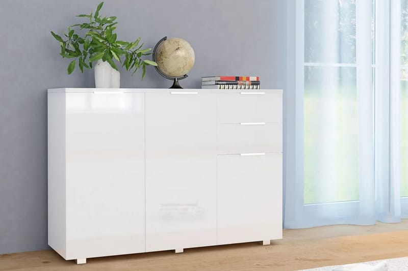 Skjenk høyglans hvit 107x35x76 cm - Hvit - Oppbevaring - Oppbevaringsmøbler - Sideboard & skjenk