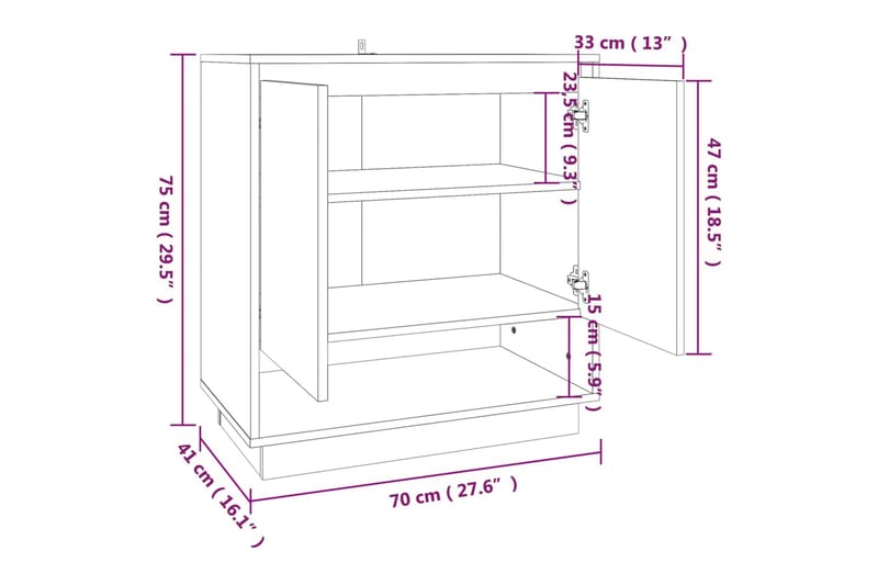 Skjenk høyglans hvit 70x41x75 cm sponplate - Hvit - Oppbevaring - Oppbevaringsmøbler - Sideboard & skjenk