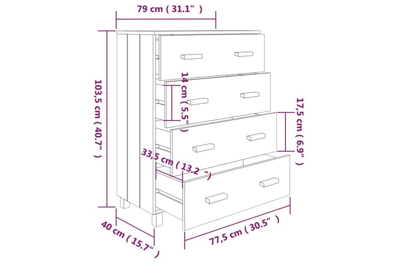 Skjenk honningbrun 79x40x103,5 cm heltre furu - Brun - Oppbevaring - Oppbevaringsmøbler - Sideboard & skjenk