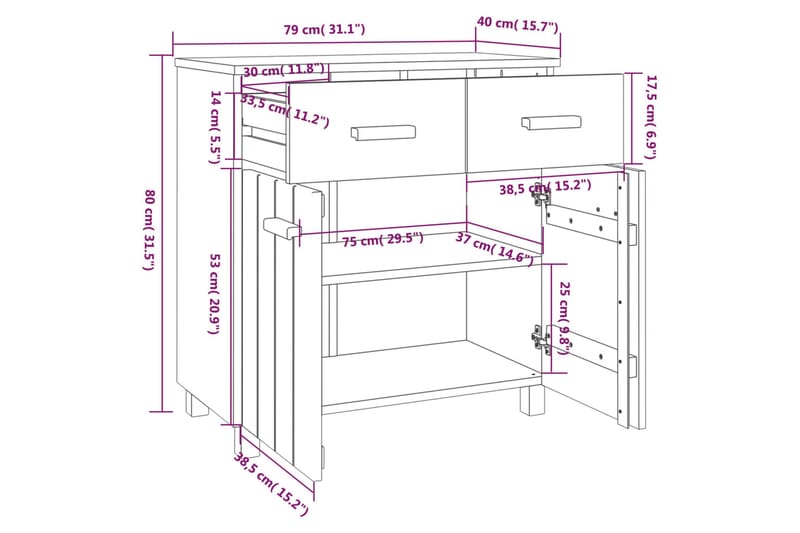 Skjenk honningbrun 79x40x80 cm heltre furu - Brun - Oppbevaring - Oppbevaringsmøbler - Sideboard & skjenk