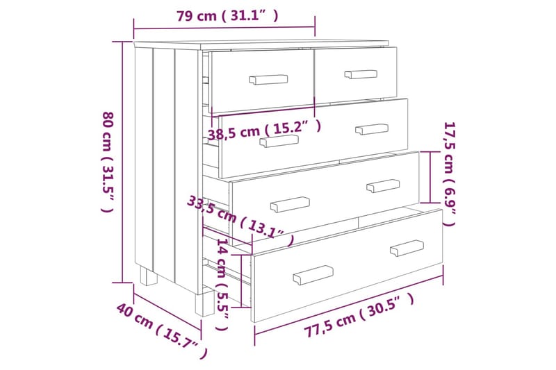 Skjenk honningbrun 79x40x80 cm heltre furu - Brun - Oppbevaring - Oppbevaringsmøbler - Sideboard & skjenk