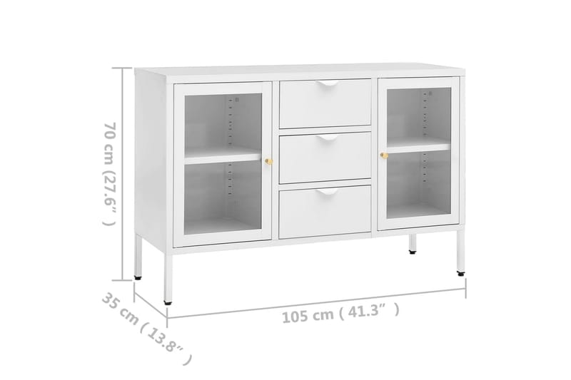 Skjenk hvit 105x35x70 cm stål og herdet glass - Hvit - Oppbevaring - Oppbevaringsmøbler - Sideboard & skjenk