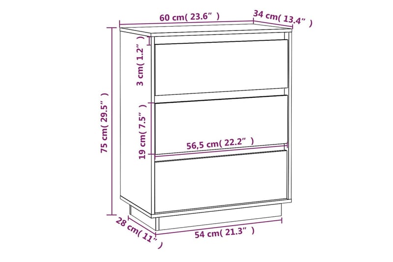 Skjenk hvit 60x34x75 cm heltre furu - Hvit - Oppbevaring - Oppbevaringsmøbler - Sideboard & skjenk