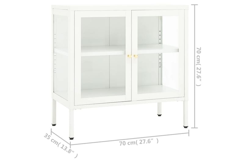 Skjenk hvit 70x35x70 cm stål og glass - Hvit - Oppbevaring - Oppbevaringsmøbler - Sideboard & skjenk