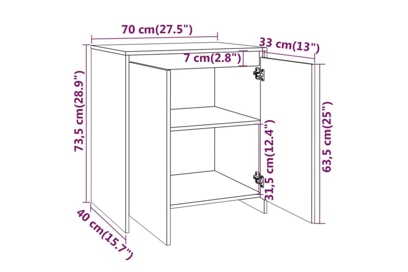 Skjenk hvit 70x40x73,5 cm sponplate - Hvit - Oppbevaring - Oppbevaringsmøbler - Sideboard & skjenk