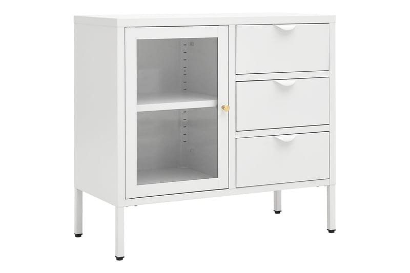 Skjenk hvit 75x35x70 cm stål og herdet glass - Hvit - Oppbevaring - Oppbevaringsmøbler - Sideboard & skjenk