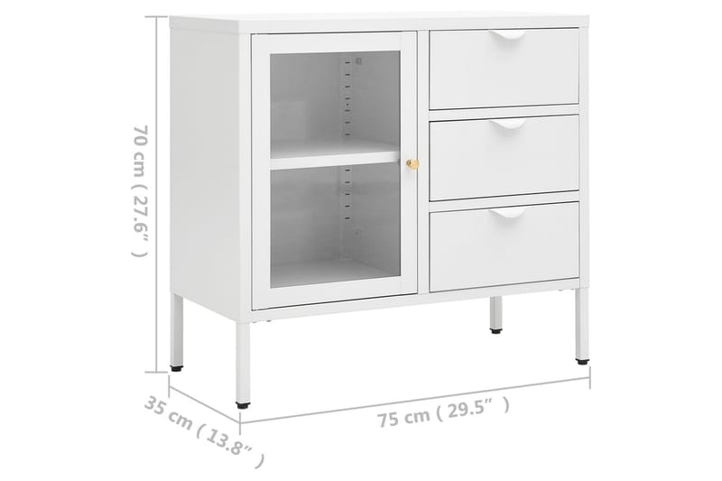 Skjenk hvit 75x35x70 cm stål og herdet glass - Hvit - Oppbevaring - Oppbevaringsmøbler - Sideboard & skjenk