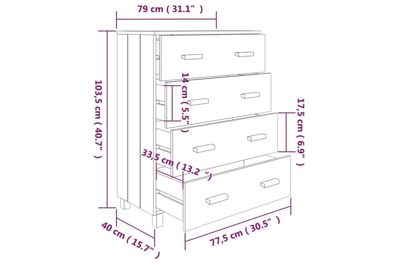 Skjenk hvit 79x40x103,5 cm heltre furu - Hvit - Oppbevaring - Oppbevaringsmøbler - Sideboard & skjenk