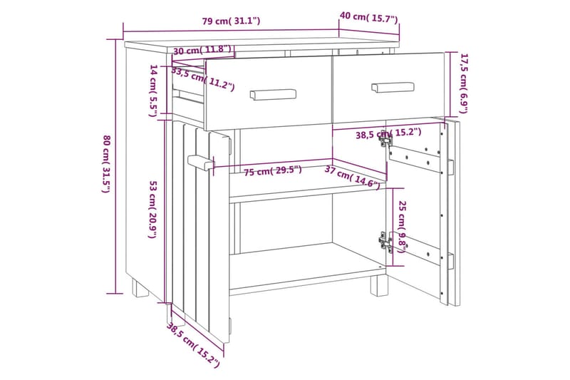 Skjenk hvit 79x40x80 cm heltre furu - Hvit - Oppbevaring - Oppbevaringsmøbler - Sideboard & skjenk