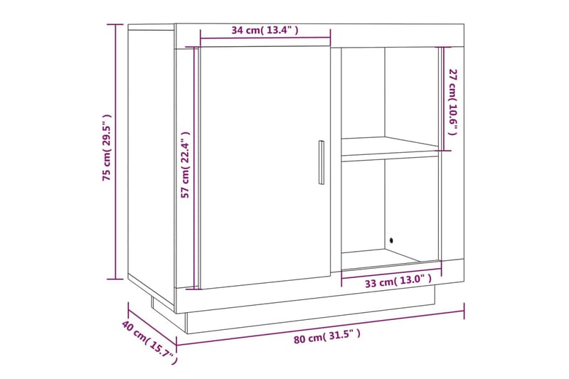 Skjenk hvit 80x40x75 cm - Hvit - Oppbevaring - Oppbevaringsmøbler - Sideboard & skjenk