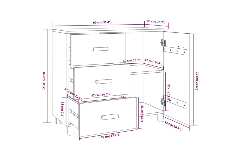 Skjenk hvit 90x40x80 cm heltre furu - Hvit - Oppbevaring - Oppbevaringsmøbler - Sideboard & skjenk