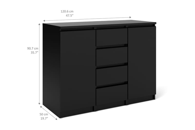 Skjenk Lerna 121 cm 2 Dører 4 Skuffer - Mattsvart - Oppbevaring - Oppbevaringsmøbler - Sideboard & skjenk