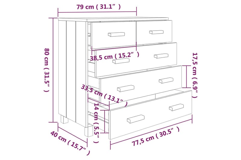 Skjenk mørkegrå 79x40x80 cm heltre furu - Grå - Oppbevaring - Oppbevaringsmøbler - Sideboard & skjenk