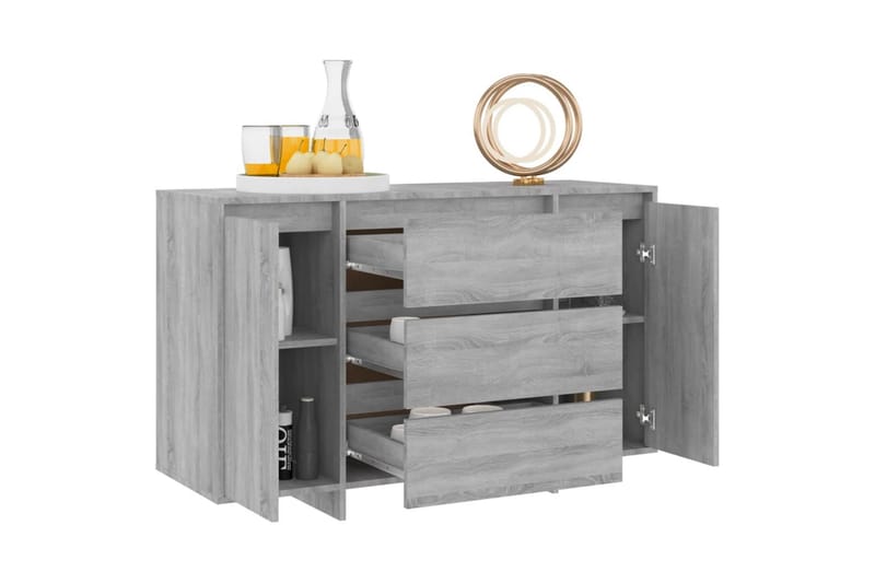 Skjenk med 3 skuffer grå sonoma eik 120x41x75 cm sponplate - Grå - Oppbevaring - Oppbevaringsmøbler - Sideboard & skjenk