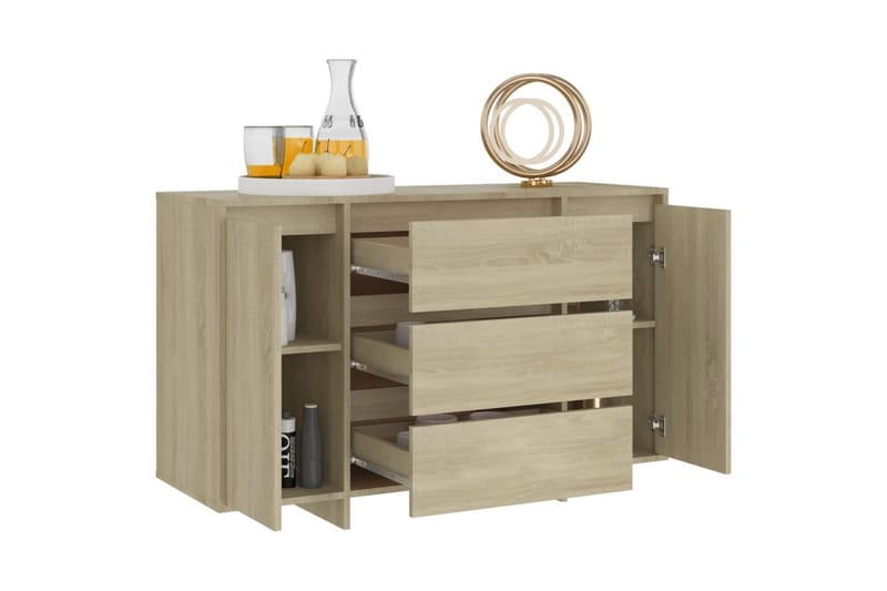 Skjenk med 3 skuffer sonoma eik 120x41x75 cm sponplate - Brun - Oppbevaring - Oppbevaringsmøbler - Sideboard & skjenk