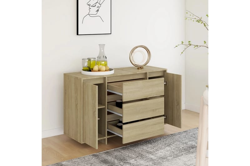 Skjenk med 3 skuffer sonoma eik 120x41x75 cm sponplate - Brun - Oppbevaring - Oppbevaringsmøbler - Sideboard & skjenk