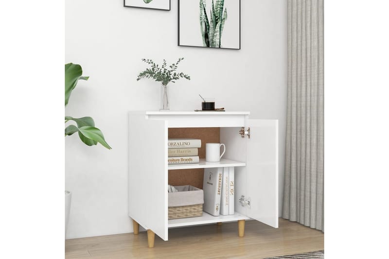 Skjenk med ben i heltre hvit 60x35x70 cm sponplate - Hvit - Oppbevaring - Oppbevaringsmøbler - Sideboard & skjenk