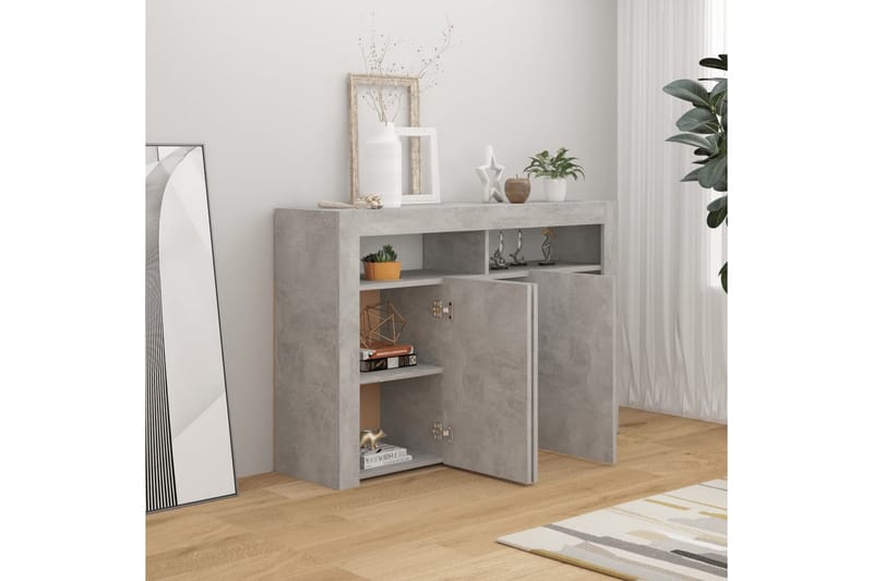 Skjenk med LED-lys betonggrå 115,5x30x75 cm - Grå - Oppbevaring - Oppbevaringsmøbler - Sideboard & skjenk